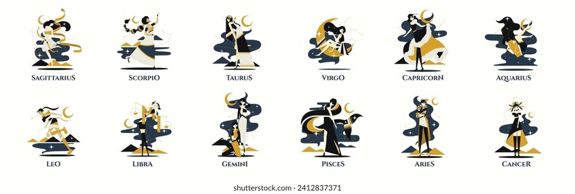 Zodiac Women Character Modern Abstract Vector Art