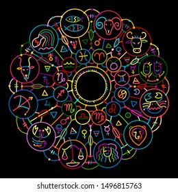 Zodiacal circle with astrology signs for your design