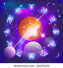 zodiacal circle in space, vector illustration