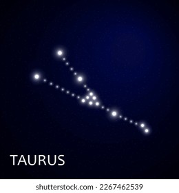 Zodiacal constellation with bright stars. Star sign and dates of birth on deep space background. vector illustration.