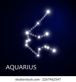 Zodiacal constellation with bright stars. Star sign and dates of birth on deep space background. vector illustration.