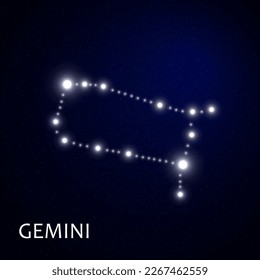 Zodiacal constellation with bright stars. Star sign and dates of birth on deep space background. vector illustration.