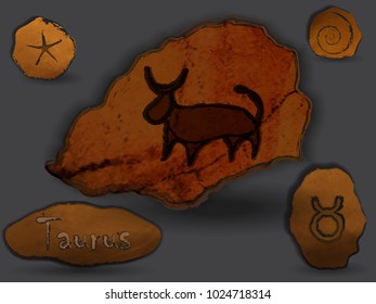 Zodiacal constellation in the form of cave painting, drawings on the rocks.