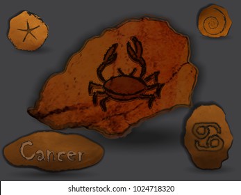 Zodiacal constellation in the form of cave painting, drawings on the rocks.