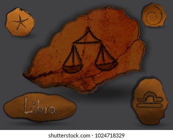 Zodiacal constellation in the form of cave painting, drawings on the rocks.
