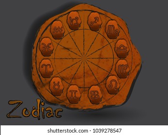 Zodiacal constellation in the form of cave painting, drawings on the rocks.