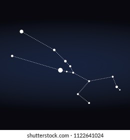 Zodiacal constellation Taurus represented with white dots on blue background editable vector