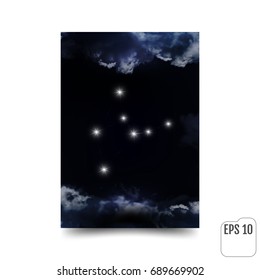 Zodiacal constellation Virgo. The constellation is seen through the clouds in the night sky. Vector