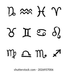 Zodiacal constellations vector icons. Horoscope set. Zodiac hand drawn signs collection. Hand drawn design. Simplified zodiac signs vector image