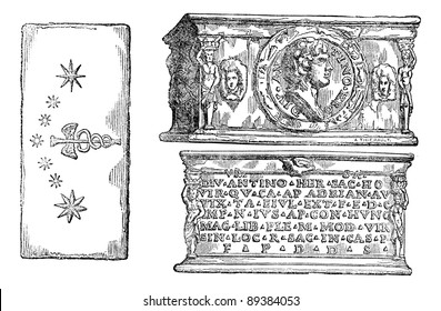 Zodiacal representation, vintage engraved illustration. Magasin Pittoresque 1875.