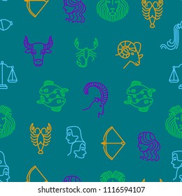 Zodiacal Seamless Pattern Background Include of Libra, Sagittarius, Taurus, Gemini and Capricorn . Vector illustration of Zodiac Signs