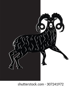 zodiacal sign of Aries black white vector background