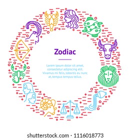 Zodiacal Thin Line Banner Card Circle Include of Libra, Sagittarius, Taurus, Gemini and Capricorn . Vector illustration of Zodiac Signs