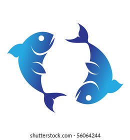 Zodiacs blue pisces isolated on white