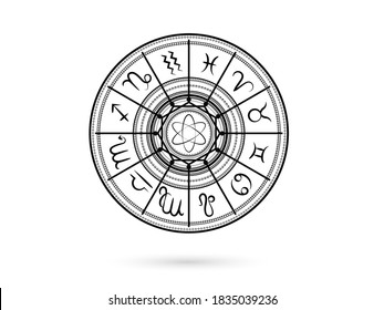 Zodial sign horoscope cirlce on dark blue background. Creative blue background Symbol concept, horoscope graphic trendy design.