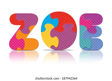 ZOE written with alphabet puzzle - vector illustration