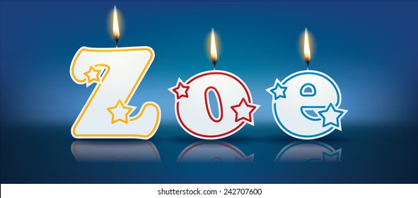 ZOE written with burning candles - vector illustration