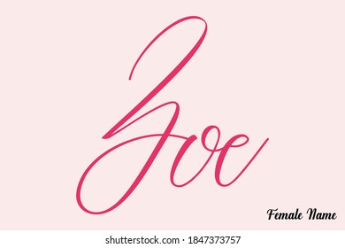Zoe-Female Name Calligraphy Cursive Dork Pink Color Text on Light Pink Background