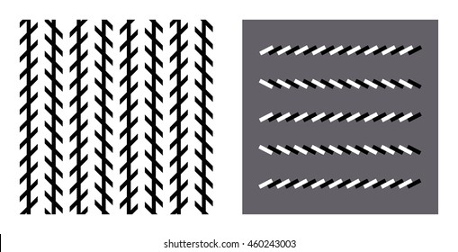 Zoellner optical illusion. In the left figure the vertical black lines seem to be unparallel, but in reality they are parallel. In the right figure the horizontal brick lines are also parallel.