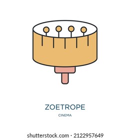 zoetrope icon from cinema collection. Thin outline zoetrope, cinema, motion detailed offset lineal color icon isolated on white background. Line vector zoetrope sign, symbol for web and mobile