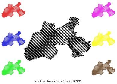 Distrito de Zofingen (Suíça, Confederação Suíça, Cantão de Aargau) mapa ilustração vetorial, esboço de rabisco Mapa de Bezirk Zofingen