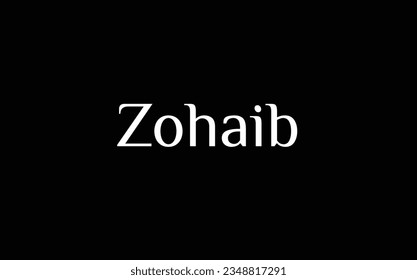 Zohaib - Muslim name - Islamic name - beautiful font style - vector names in White Color on Black Background