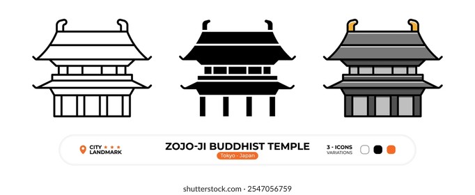 Zojo-ji Buddhist Temple Line Icon.Tokyo_Japan, Silhouette, Color Symbol, Editable Stroke.
