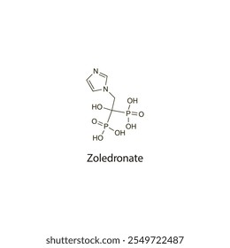 Zoledronat flaches Skelett molekulare Struktur Bisphosphonat Medikament zur Behandlung von Osteoporose verwendet. Wissenschaftliches Vektorgrafik.