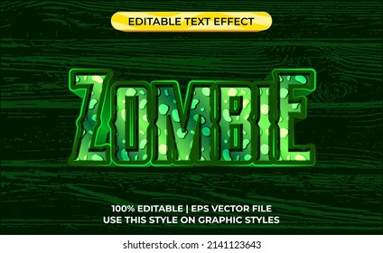 Zombie 3d Texteffekt mit beängstigendem und Horrorthema. Typografie-Vorlage für Zombie-Flaschengame oder -Film.