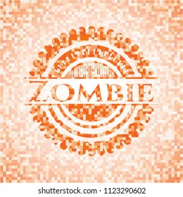 Zombie abstract emblem, orange mosaic background