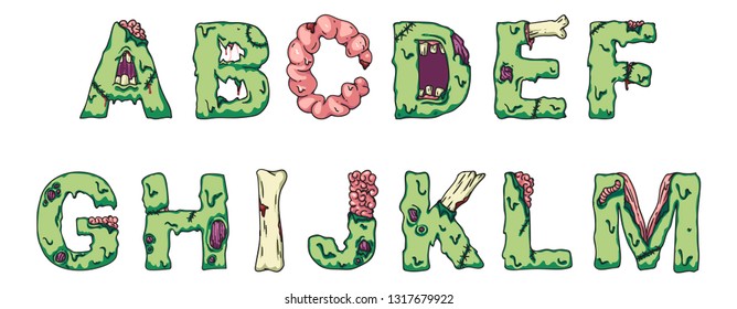 Zombie alphabet letters. Creepy design for prints.