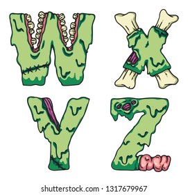 Zombie alphabet letters. Creepy design for prints.