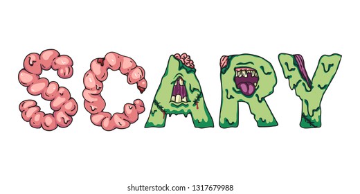 Zombie alphabet letters. Creepy design for prints.