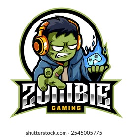  zumbi irritado jogando jogo de console, logotipo do personagem para e-Sports equipe