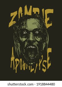 Zombie apocalypse. Hand drawn zombie head. Vector illustration.