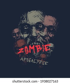 Zombie apocalypse. Zombie head. Hand drawn vector illustration