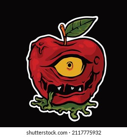 zombie apple spit out the liquid in the mouth illustration