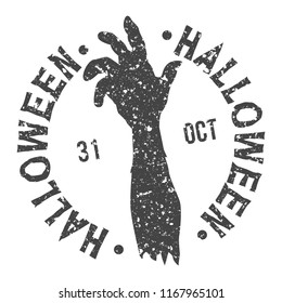 Zombie Arm Halloween Quality Original Stamp Design Vector Art Round Seal Badge.