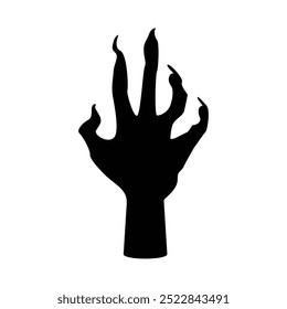 Zombie arm vector illustration. Monster hand silhouette. Demon fist symbol. Undead palm sign. Horror nightmare isolated concept. Dead man fingers icon. Creepy Halloween zombie arm design isolated.