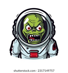 Zombie astronaut hand drawn logo design illustration with a cosmic twist. Perfect for sci-fi enthusiasts and space themed brands