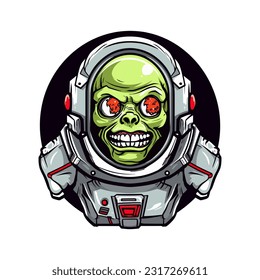 Zombie astronaut hand drawn logo design illustration with a cosmic twist. Perfect for sci-fi enthusiasts and space themed brands