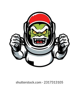 zombie astronaut hand drawn logo design illustration