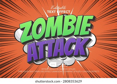 Zombie Attack Редактируемый Текстовый Эффект Комический Мультфильм 3D Изогнутый Стиль Тема Хэллоуина.