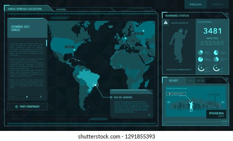 Zombie attack, world map, pandemia game UI