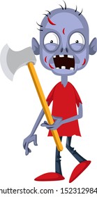 Zombie con hacha, ilustración, vector sobre fondo blanco.