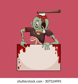 Zombie con hacha en la ilustración de la cabeza