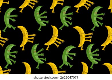 Zombie banana pattern seamless. Fruit has rotted to death background. Ornament of kids fabric