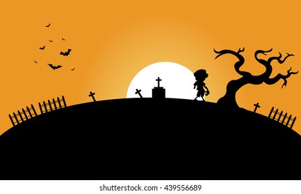 Zombie and bat halloween backgrounds silhouette illustration