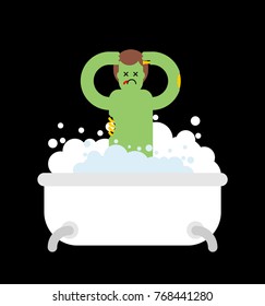 Zombie in bath isolated. Green dead man washes. Vector illustration for Halloween