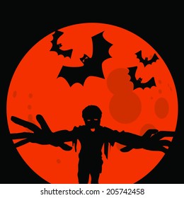zombie and bats on halloween